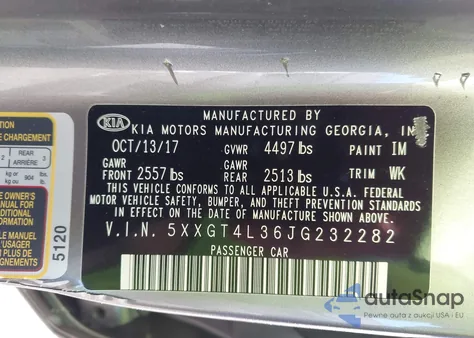 2018 Kia Optima Lx z USA, uszkodzony, nr VIN 5XXGT4L36JG232282